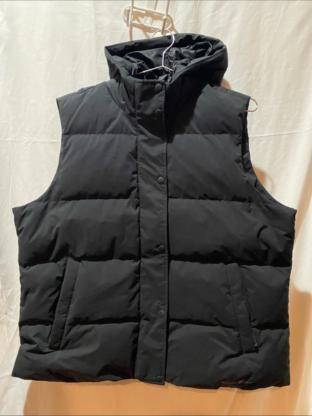 Eddie Bauer Black Quilted Hooded Puffer Vest Down Filled